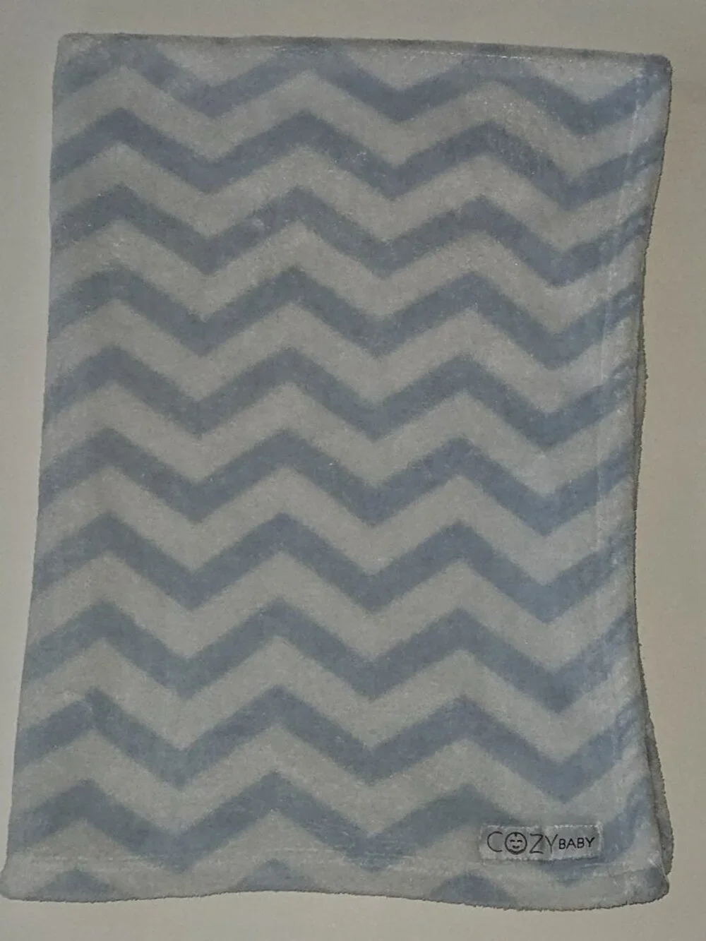 Cozy Baby Blue White Chevron Baby Blanket Fleece Soft 29x40 Zig Zag 119741